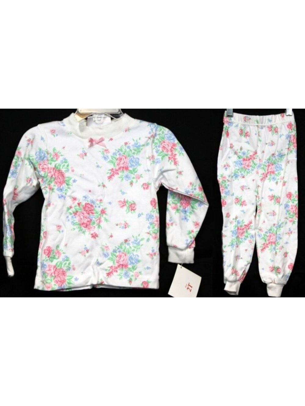 Vtg 1st Impressions Pink Rose Outfit Set sz 2T Shirt Pants Blue Floral Sweet Vic